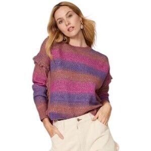 CENTRAL PARK WEST Swift Fringe Sweater Featuring a Multicolor Design